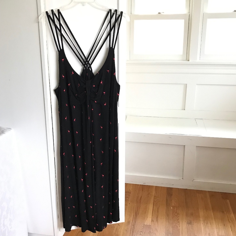 ULLA POPKEN Maxi Dress Black Pink Sundress Flamingo Plus Size 24/26 1X 2X